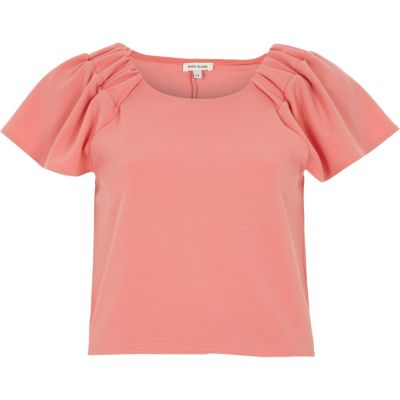 Pink ruched sleeve T-shirt